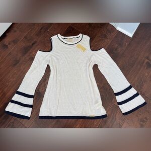 NEW Michael Kors Knit Top Bell Flare Sleeves Open Shoulders, GORGEOUS, sz Large